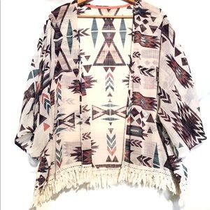 Xhilaration Kimono with tassel fringe trim